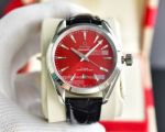 Replica Omega Aqua Terra 150M Watch SS Red Dial Black Leather Strap 41.5MM